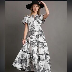 Umgee Black and White Scenic Maxi Dress